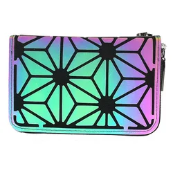 Noctilucent Luminous Geometry Long Wallet Women's Money Clip Clutch Bag Brand Female Purse