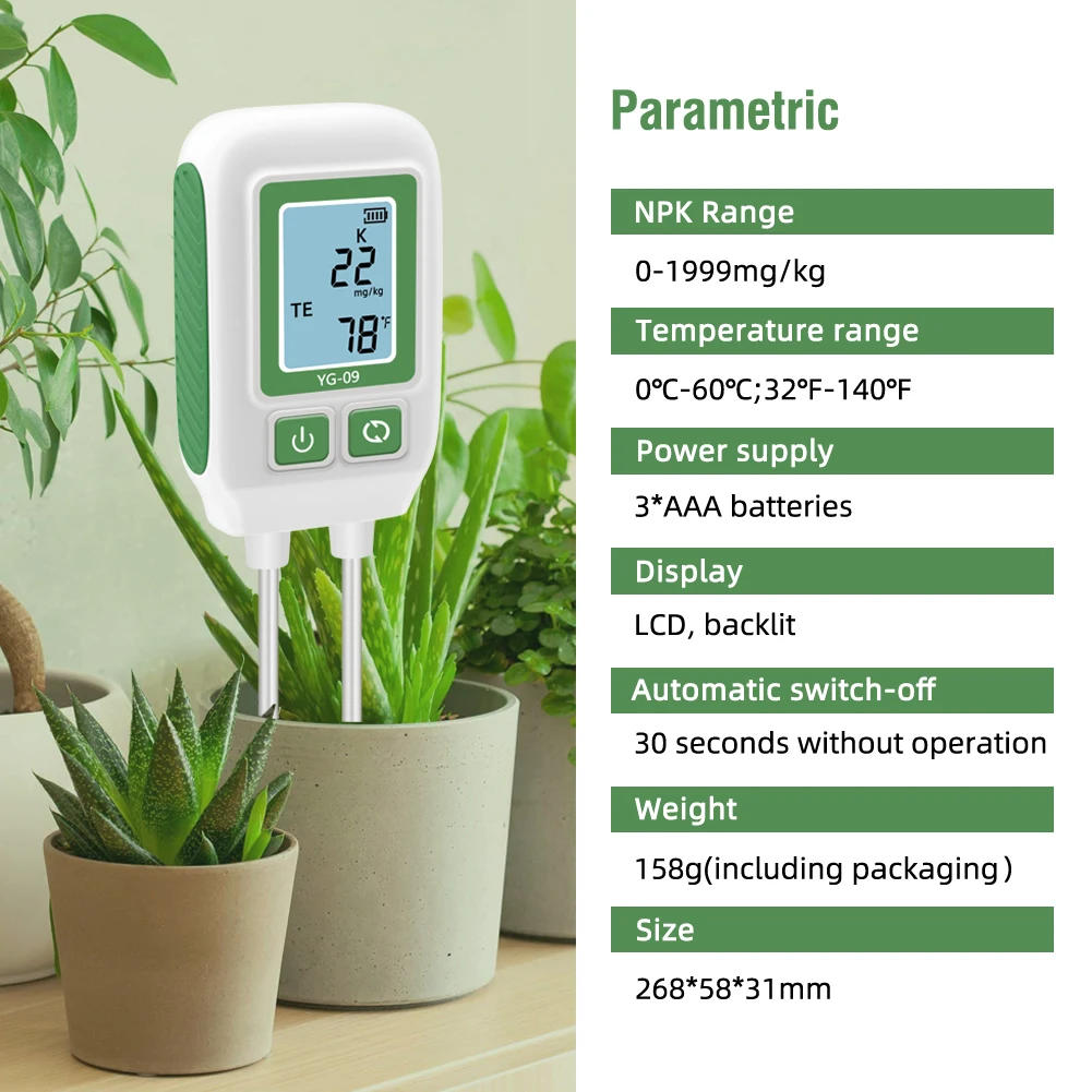 Imagem -05 - Yieryi Medidor Analisador Npk de Solo 01999 mg kg Agulha Dupla Nitrogênio Fósforo Potássio Detector Testador de Fertilidade para Jardim Fazenda
