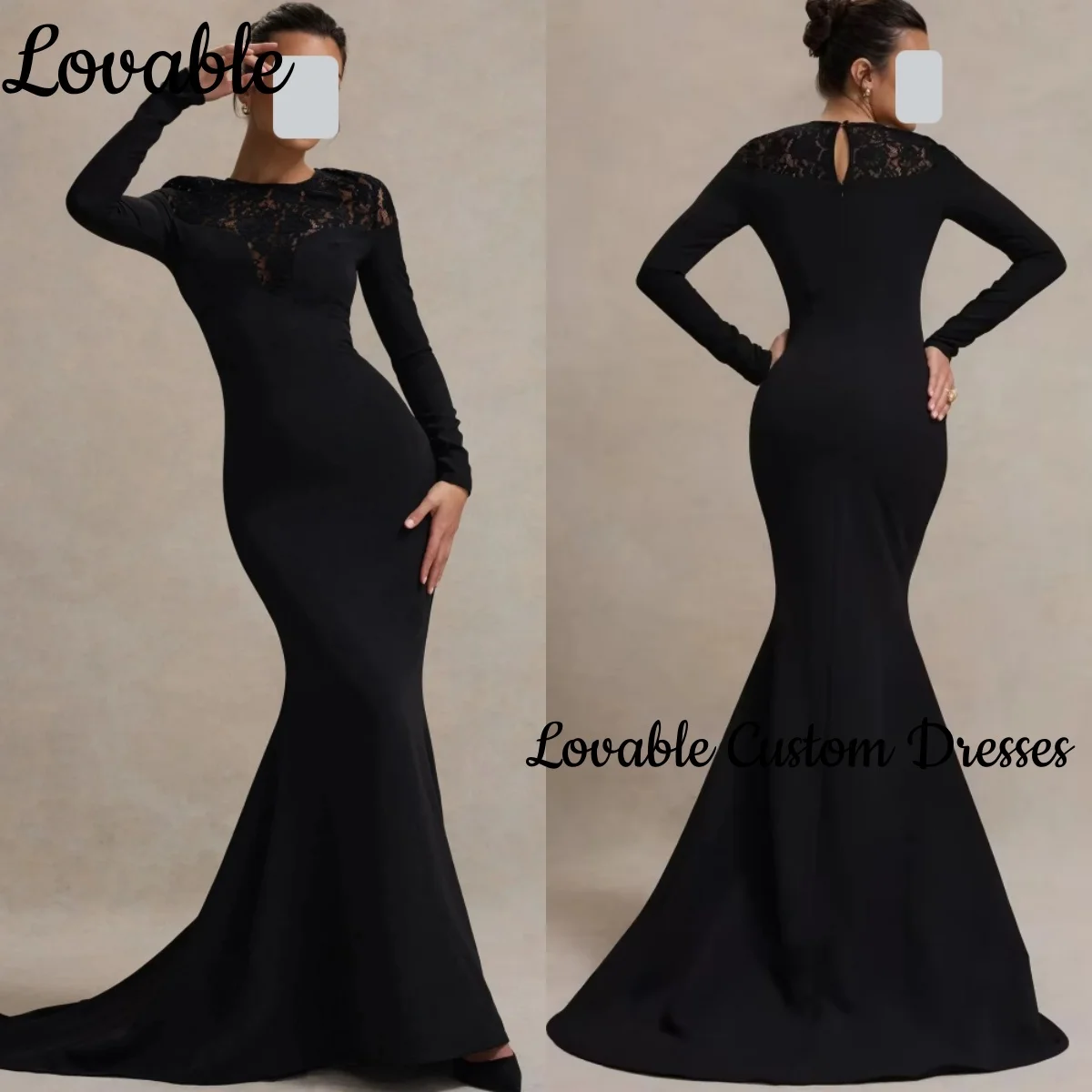 

Платья-русалка для выпускного вечера с вырезом-лодочкой, длинные кружевные вечерние платья в пол, роскошные, на молнии, с длинными рукавами, для торжественных случаев