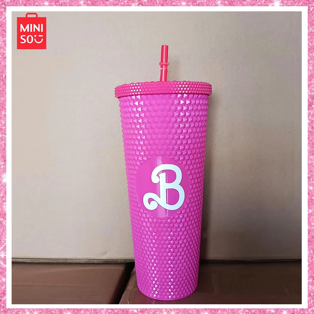 Mini-Caneca Barbie Portátil com Palha Plástica, Etiqueta Estrela, Durian Cup, Rosa, Duplo, Menina, Dia das Bruxas, Presente de Natal, Quente, 710ml, Novo, 2023