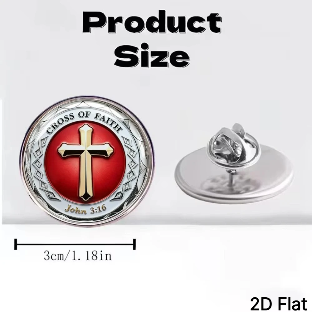 6/12/20 Pcs 2DFLAT Cross of Faith Lapel Pin, John 3:16 Religious Printed Stainless Steel Brooch, Vintage Art Badge for Wear Gift