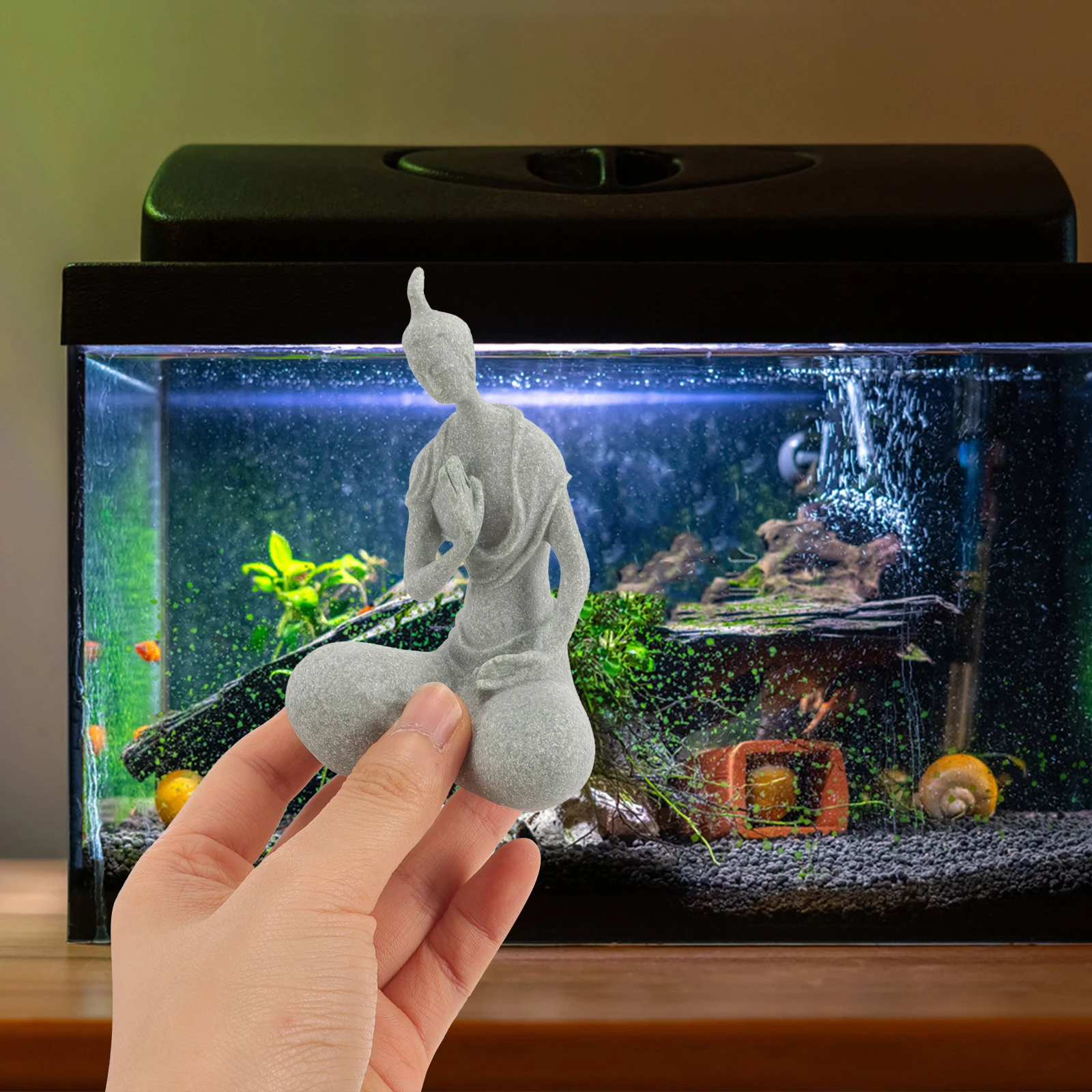 

Aquarium Buddha Statue Resin Fish Tank Decoration Underwater Sculpture Peaceful Decor Resin Buddha Statue