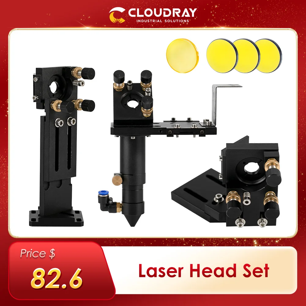 Cloudray E Series: CO2 Laser Head Set + 1 Pcs Focusing Lens + 3 Pcs Si / Mo Mirrors for Engraver Cutting Machine Parts