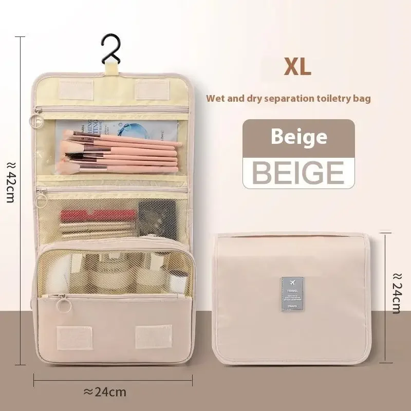 حقيبة مكياج للسفر بسعة كبيرة مقاومة للماء للجنسين مع خطاف تعليق مريح لتخزين مستحضرات التجميل