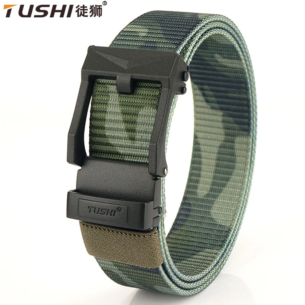 TUSHI New Belts Quality Genuine Luxury Leather Belt For Men Wear-resistant Nylon Cowboy  Adjustable Metal Automatic Buckle Belt