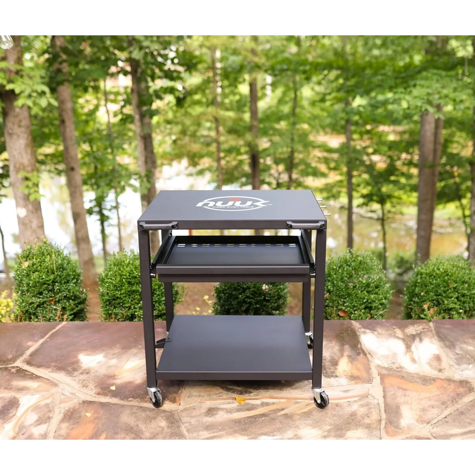 US Outdoor Grill Cart Three-Shelf Grill Table with Wheels Stainless Steel