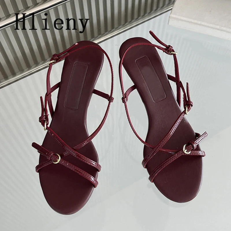 

Hlieny Street Style Buckle Strap Women Sandals Open Toe Narrow Band Thin Low Heels Summer Ladies Casual Shoes Zapatos De Mujer