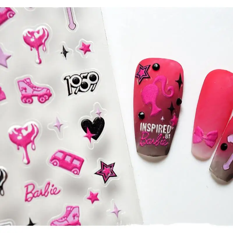 Princesa barbie adesivos, adesivos de unhas 5d, bonito, desenhos animados, rosa, moda, kawaii, presentes para meninas