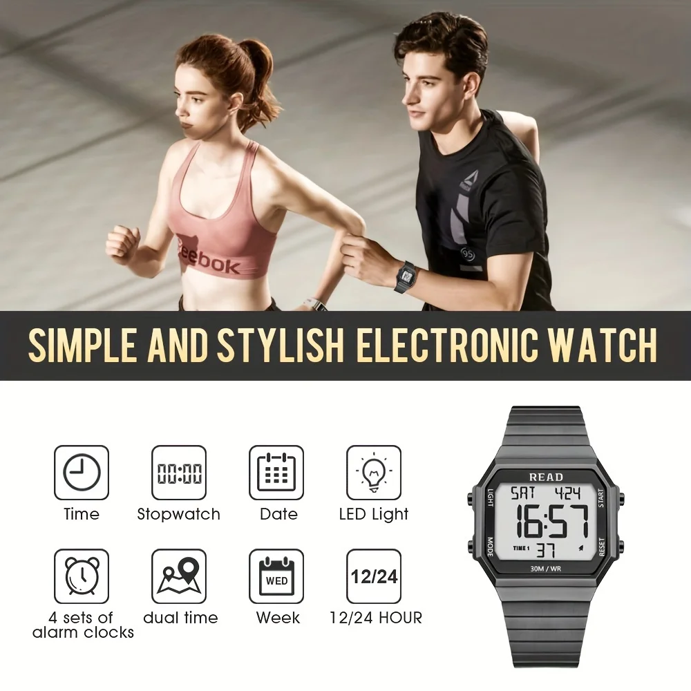 

Женские электронные спортивные часы, водонепроницаемые, 30 м, двойной часовой будильник, секундомер, ночник, календарь недели, 12/24 часа