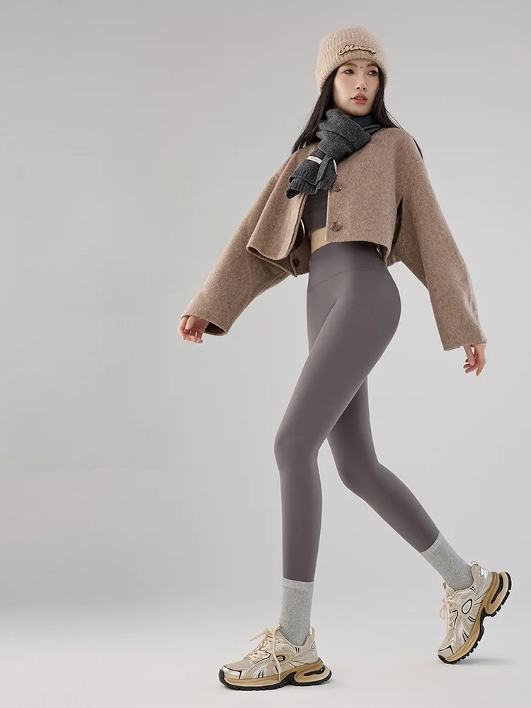 Warme Lama-Wollhose mit Fellfutter, hohe Taille, Yoga-Fitness-Hose, achtzehn Zoll verlängert, Herbst-Winter-Oberbekleidung