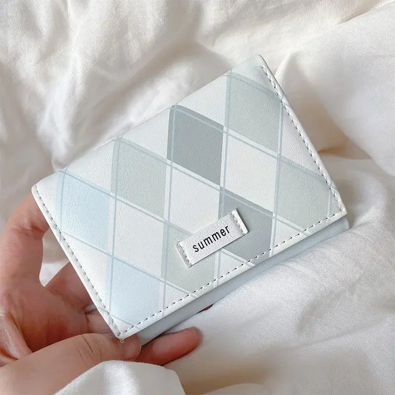 Ins Simple Plaid Wallet Women Short Wallet Student Wallet Card Bag Access Control Bus Card Case ID Credit Card Holder Coin Purse