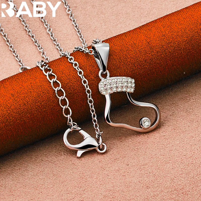 URBABY 925 Sterling Silver Zircon Shoe Pendant Necklace For Women 18-30 Inch Chain Fashion Charm Jewelry Popular Accessories