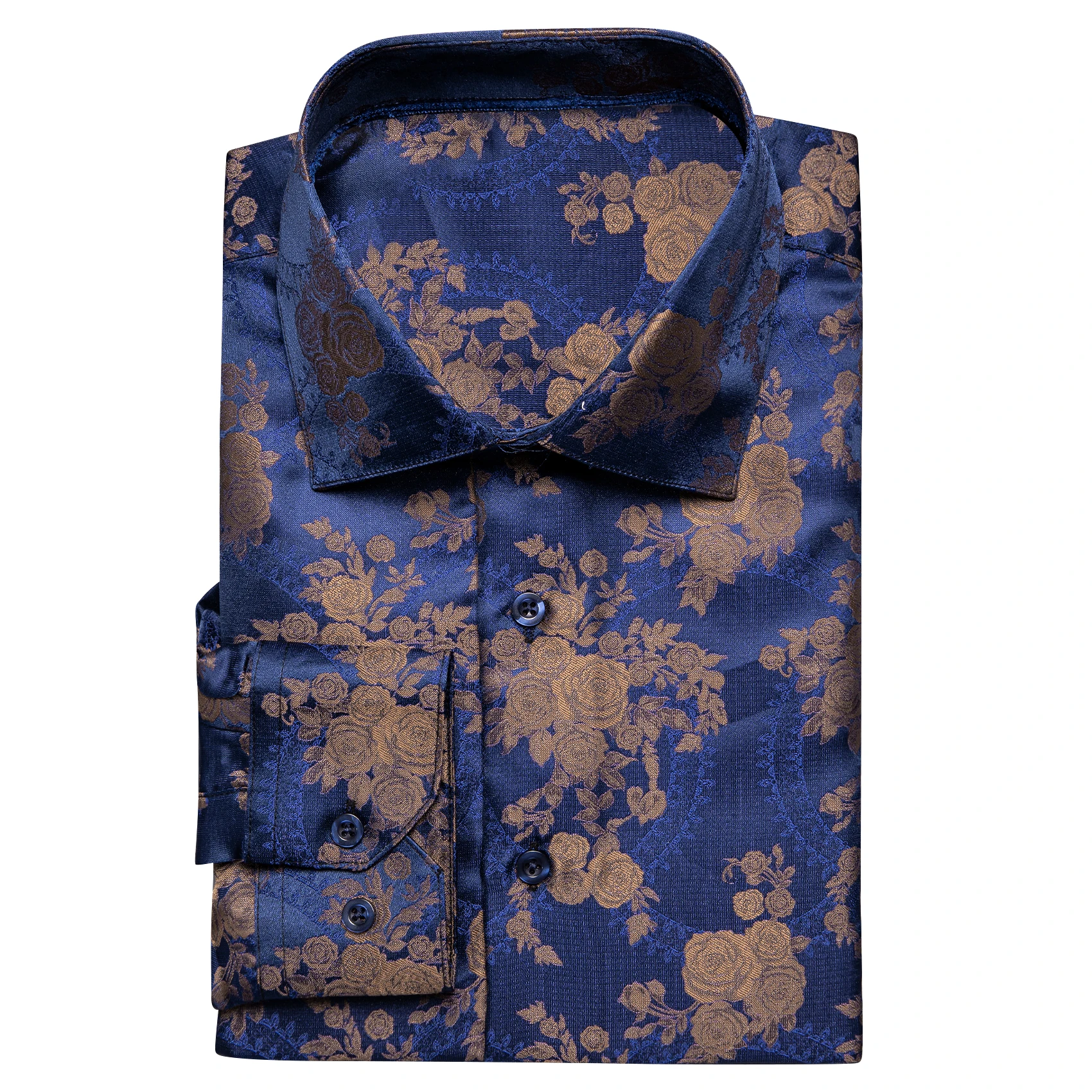 Hi-Tie Mens Silk Shirts Jacquard Paisley Floral Long Sleeve Lapel Shirt Blouse Outerwear Wedding Office Breathable High Quality