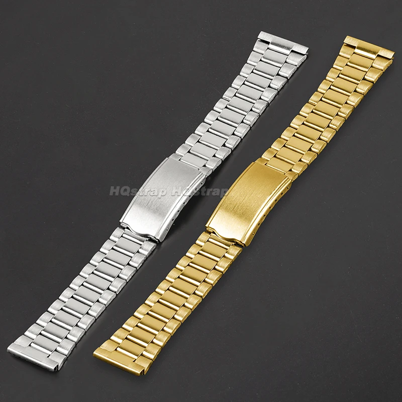 12mm 14mm 18mm 20mm satynowy pasek ze stali nierdzewnej składana bransoletka z klamrą metalowa uniwersalna opaska na nadgarstek srebrne złoto dla kobiet mężczyzn Watchband