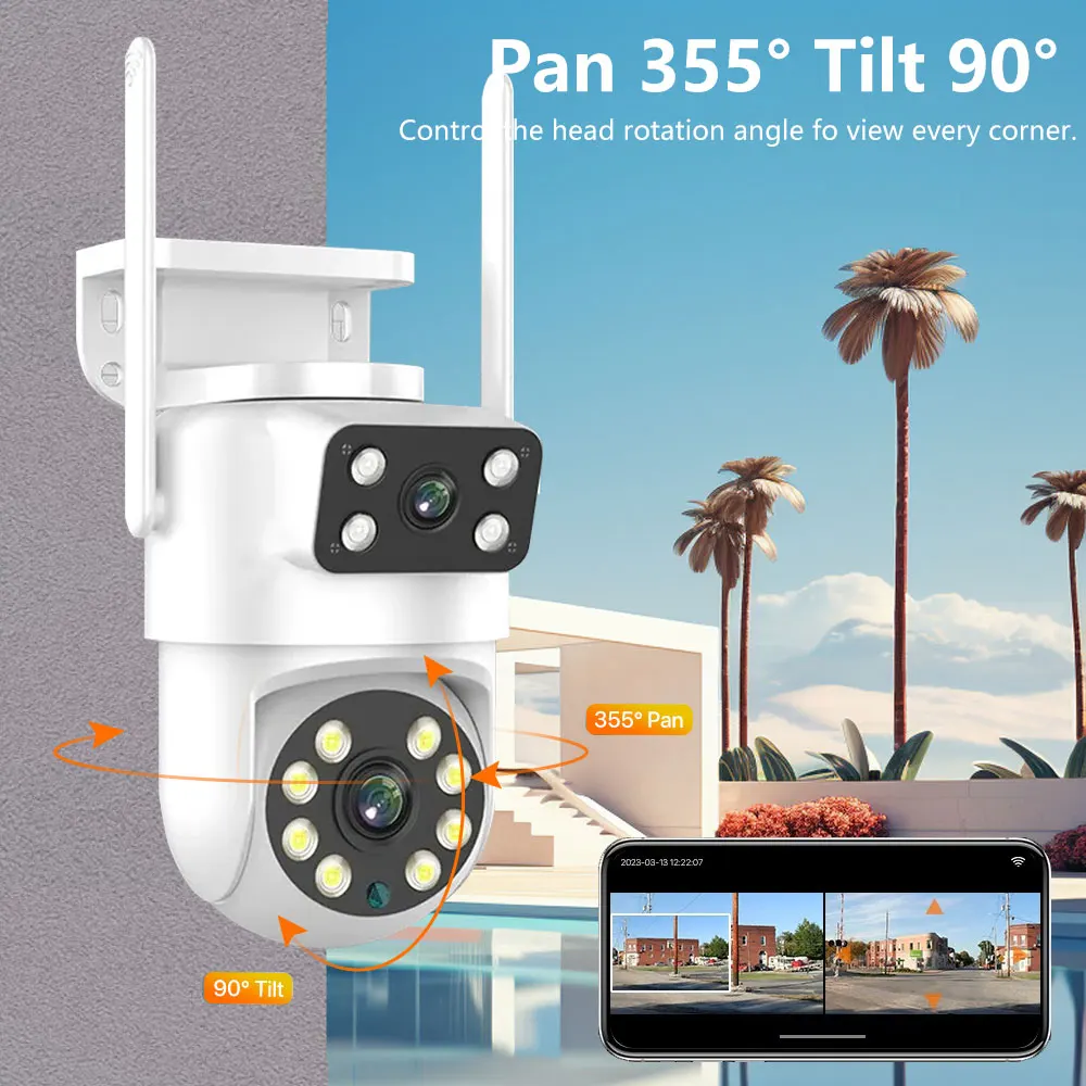 4K 8MP PTZ WIFI Camera Dual Lens Dual Screen IP Camera Outdoor 4MP HD Auto Tracking Security Protection CCTV Surveillance Camera