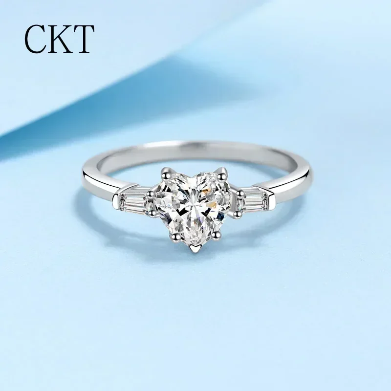 

18K White Gold Platinum 1 Carat Heart Shaped Moissanite Diamond Rings for Women Pt950 Love Heart Wedding Fine Jewelry Ring