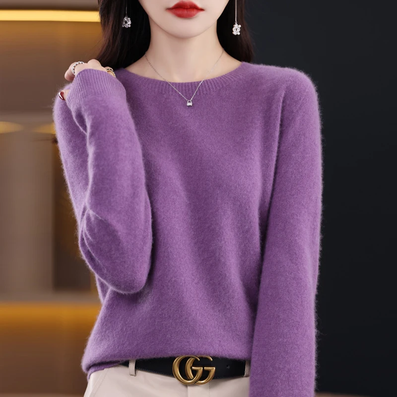 100% Pure Wool Round Neck Pullover Autumn /Winter Cashmere Sweater Woman Casual Loose Knitted Tops Female Jacket Korean Fashion