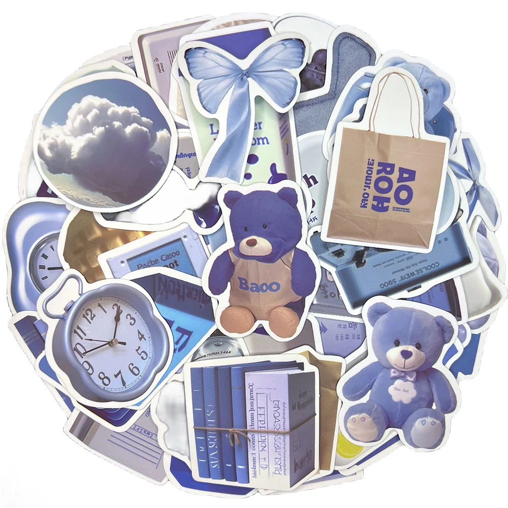 

10/30/50Pcs Ins Blue Style Waterproof Graffiti Sticker Aesthetic Decorative Luggage Laptop Phone Diary Scrapbook Kids Stickers