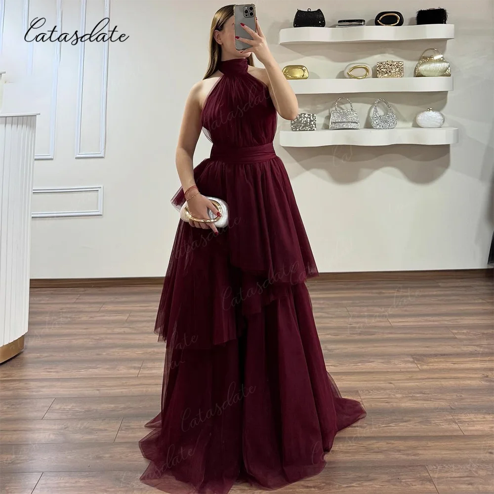 Catasdate Hater Evening Dress A Line Party Gowns Tiered Layers Formal Occasion Dress Prom Gown vestidos de fiesta Customized