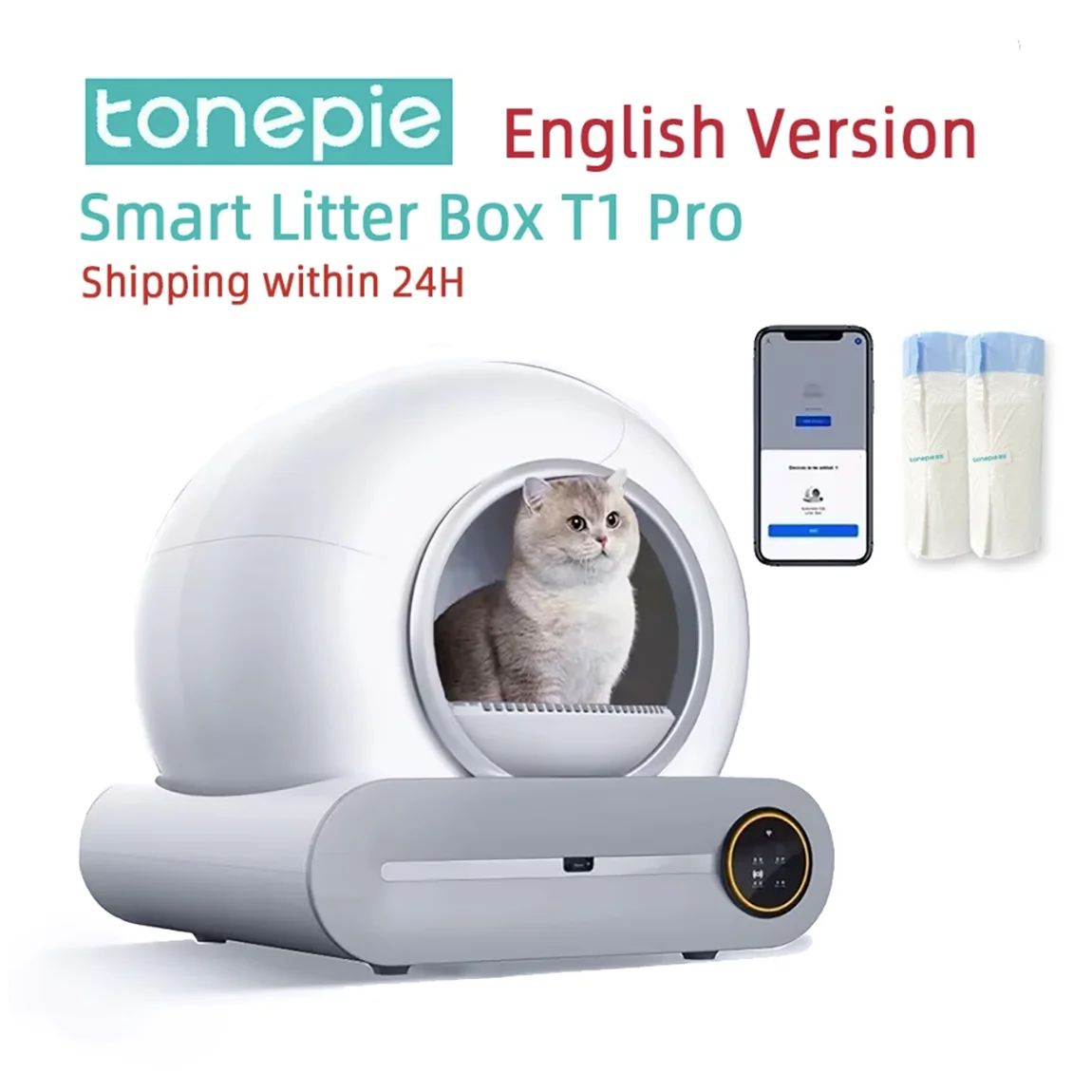 Tonepie-Bac à Litière existent Intelligent pour Chat, Entièrement Fermé, Toilettes pour Animaux de Compagnie, Self Books, Versions Anglaises, 65L