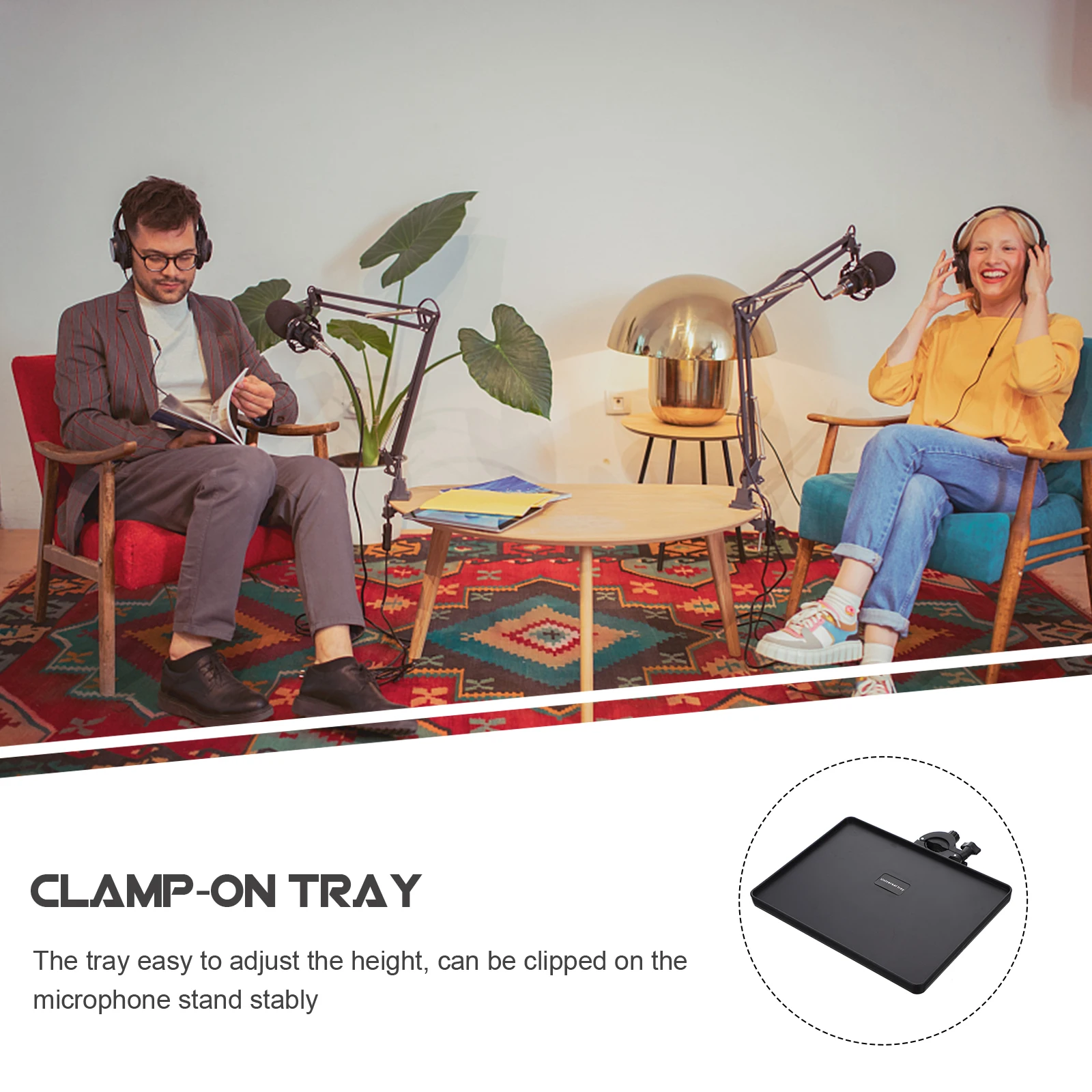 

1pc Plastic Mic Stand Tray For Sound Card Phone Camera Live Broadcast Clamp On Shelf Streaming Karaoke Concert Accessory