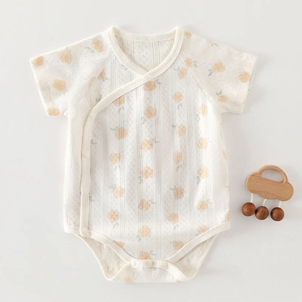 Baby Bodysuits And One-Pieces Summer Newborn Baby Girl Clothing Cotton Floral Short Sleeve Infant Romper Pink And Yellow
