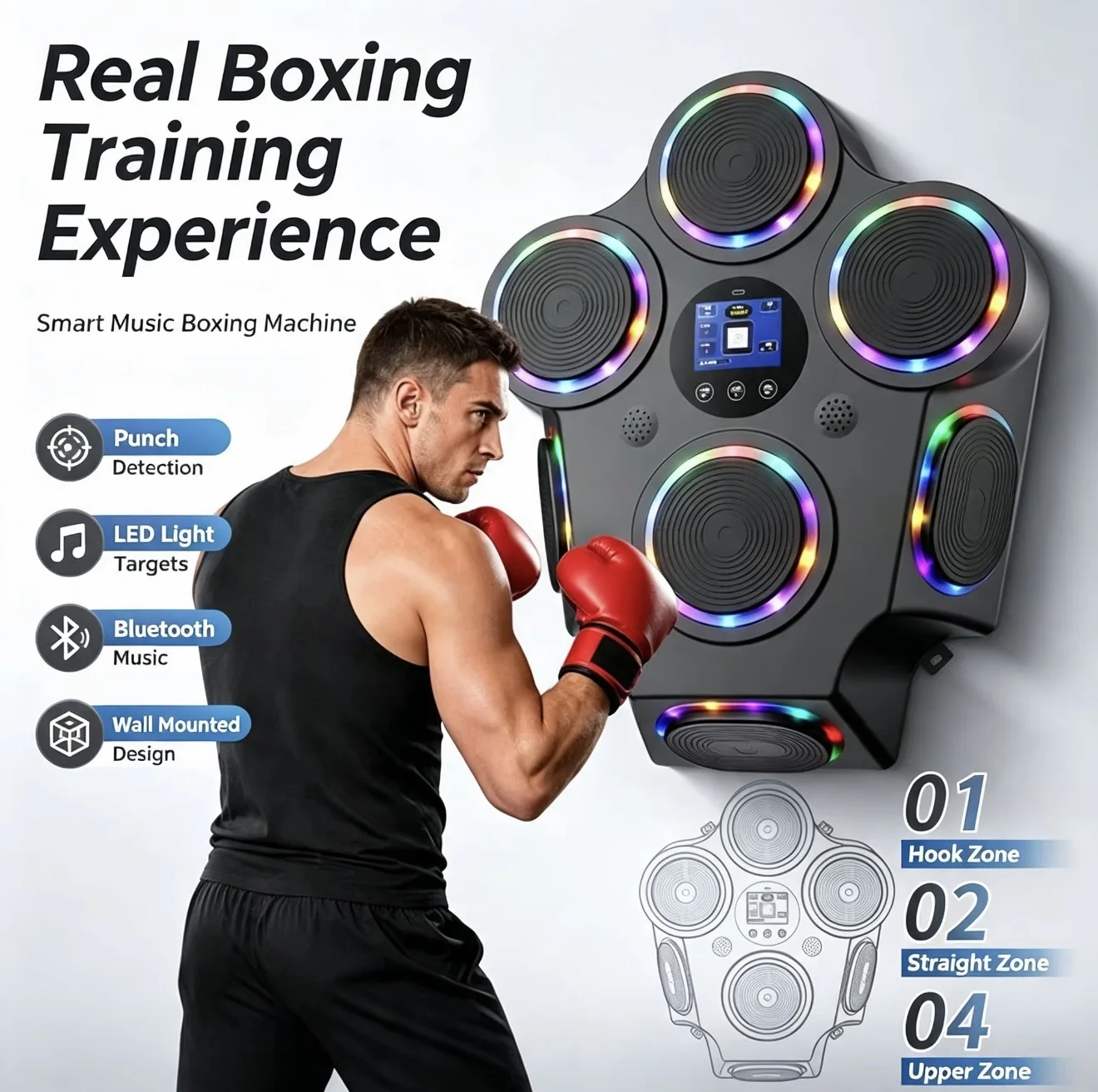 Smart Focus Agility Training Digital Boxing Wall Target with Music | Music Boxing Machine