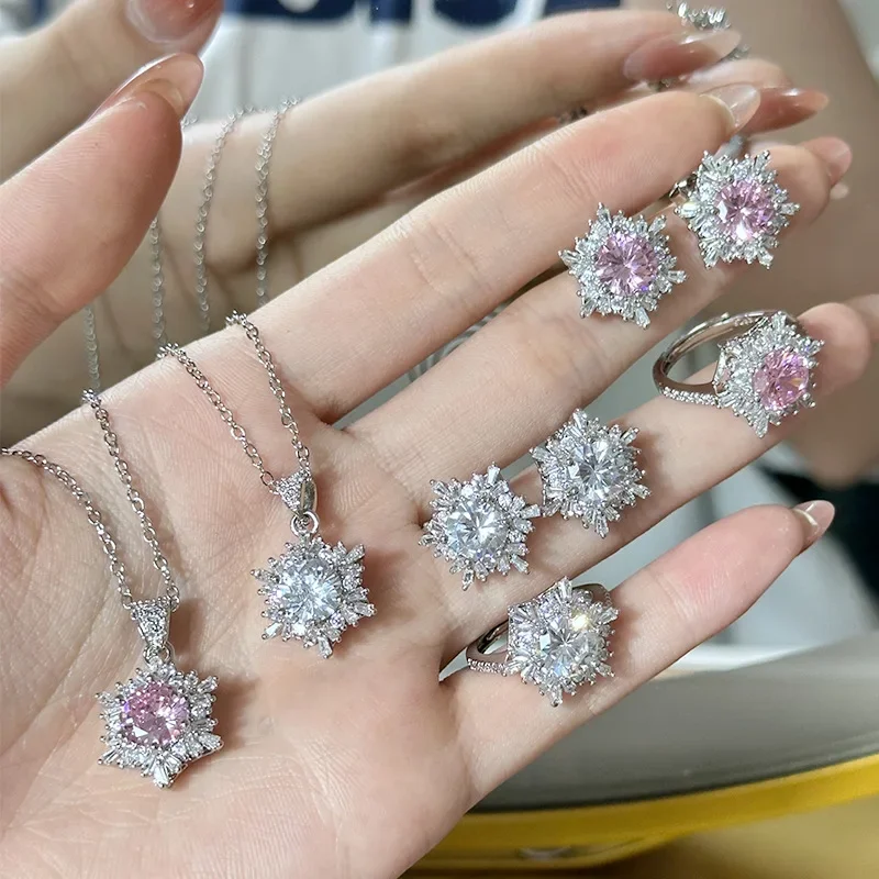 

MDL Муассанит Стиль Принцесса Розовый Драгоценный Камень Кольцо Женский 18 К Позолоченный Цирконий Комплект Ожерелья