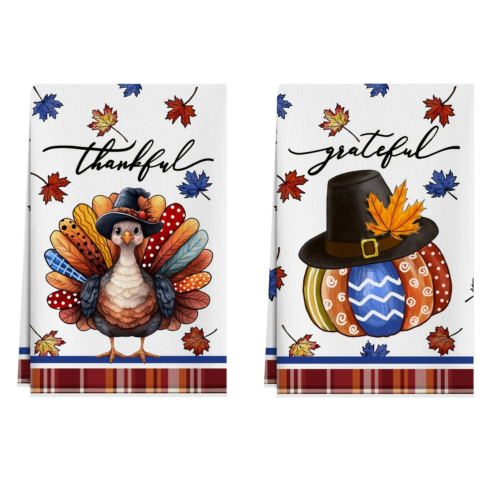2-Piece Colored Turkish Pumpkin Thanksgiving Fall Kitchen Towel Dishcloth