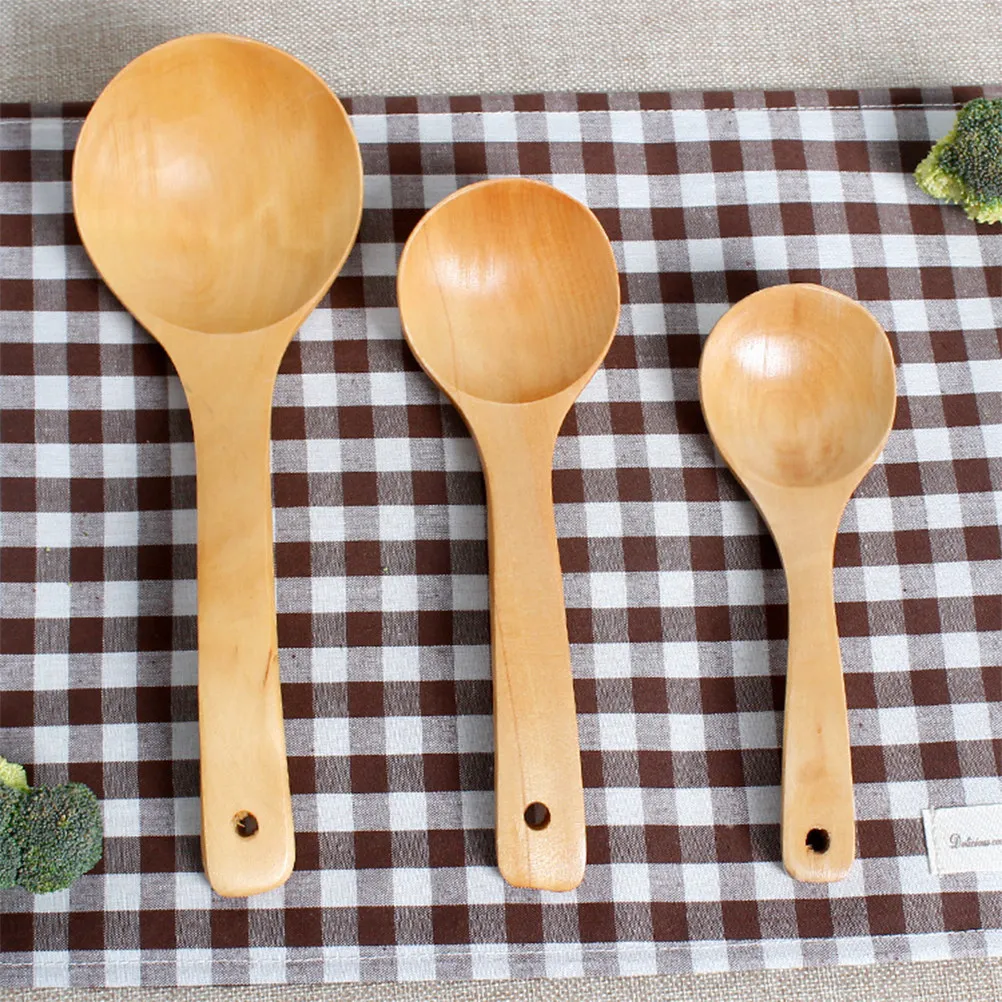 Cucharas de sopa de madera, cuchara para servir de madera maciza para cocina, comedor, catering, picnic, buffet, postre, ensalada, arroz, curry japonés, 3 uds.