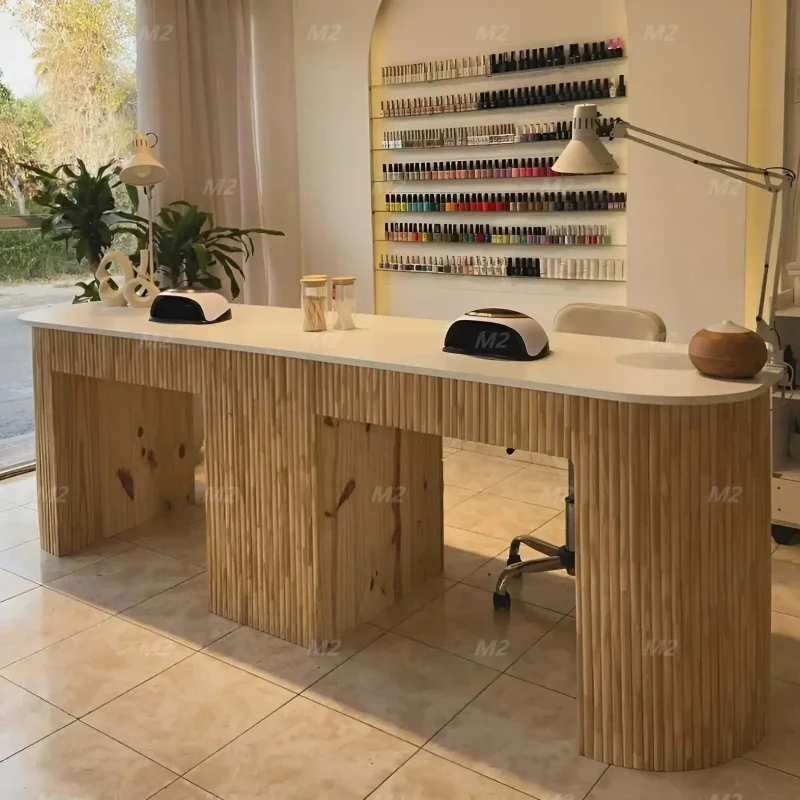 custom.M2  Modern Nail Shop Beauty Salon  Double Wood Manicure Table with Dust Collector, Socket, More Storage Nail Table - view 5