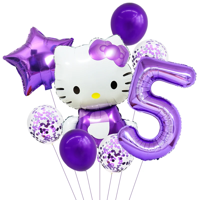 8pcs Hello Kitty Foil Balloons set anime cat Confetti Latex Balloon Kids Birthday Party Decorations Balloon Baby Shower Supplies