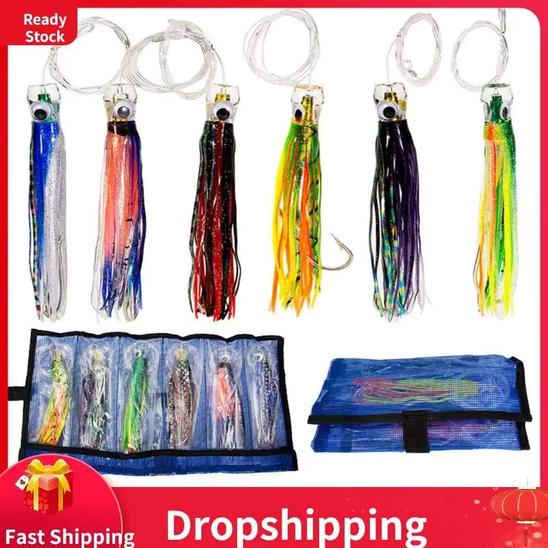 

6Pcs Steel 6.5 Inch Trolling Acrylic Octopus Lure Artificial Bionic Tuna Mackerel Fake Bait For Deep Water Saltwater Sea Fishing