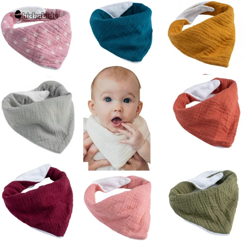 Baby Infant Cotton and Terry Absorbent Newborn Solid Color Triangle Scarf Feeding Saliva Towel Bandana Burp Cloth