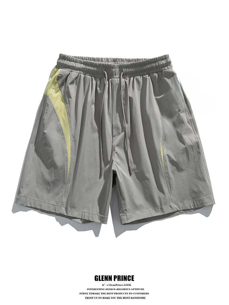

GPstudio American Trendy Brand Color Block Weave Shorts Men Summer Running Cool Quick Dry Straight Leg Sports Pants