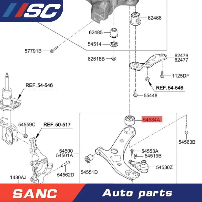 54584-C5000 Suspension Control Arm Bushing For Hyundai Accent Kia OEM  54584C5000 545843S000 54584A6000 545842S100 545014H000