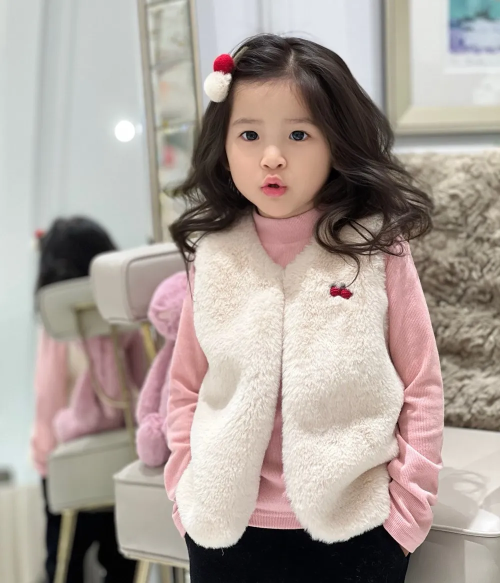 fall winter baby girl clothes Refined fruit embroidered vest girls outerwear girls winter clothing