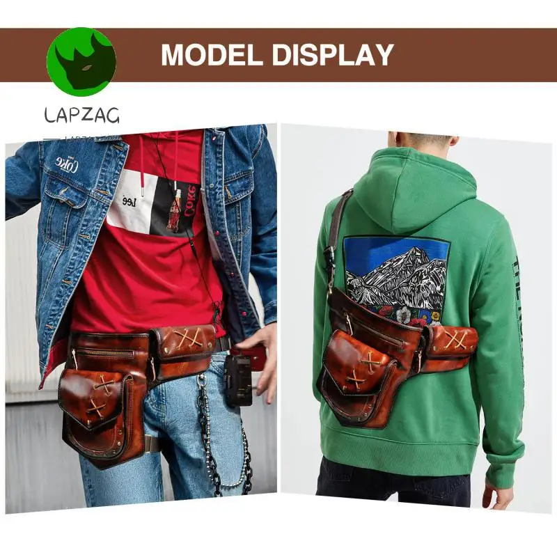 Bolsa de motocicleta de couro genuíno para homens, saco de cinto quadril, saco de cintura de cavalo louco, sacos retrô masculinos, 8\