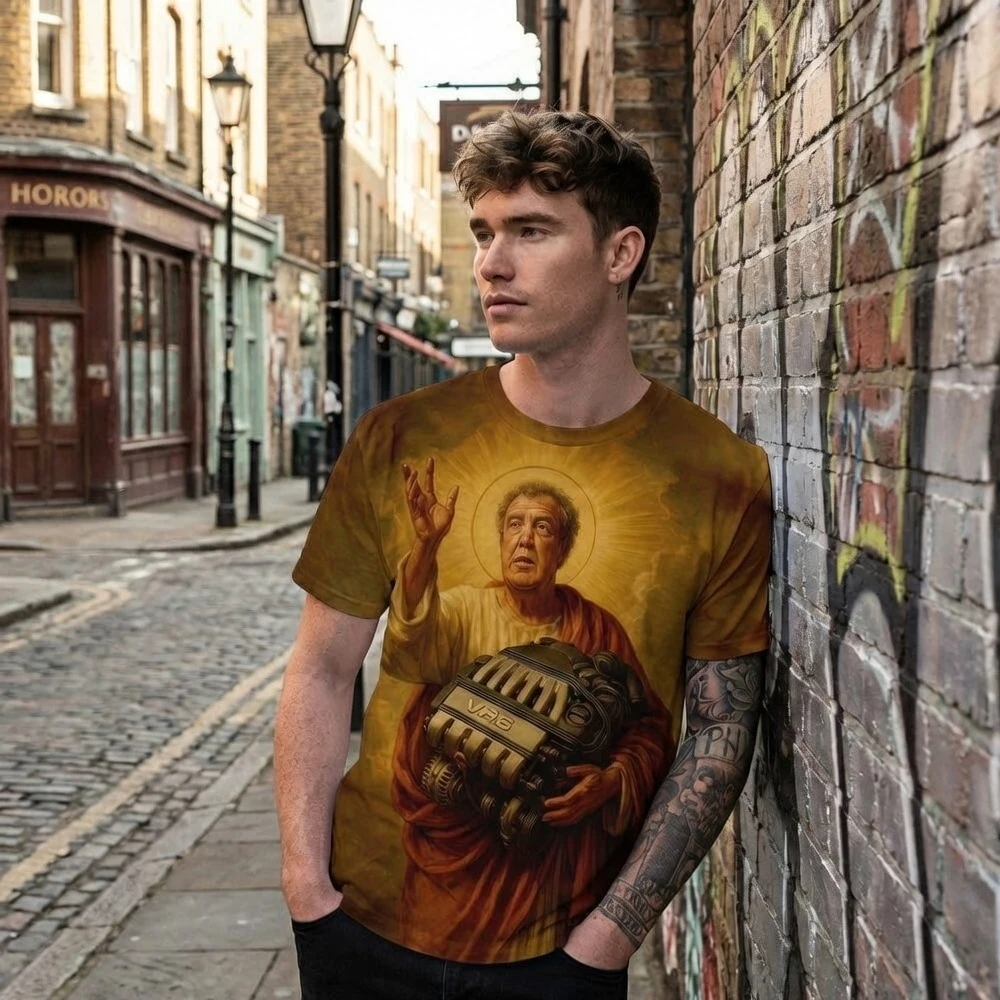 

Футболка Jeremy Clarkson Protect Us From Electric Motors, футболка из хлопка с забавными эмодзи, мужская и женская повседневная удобная футболка