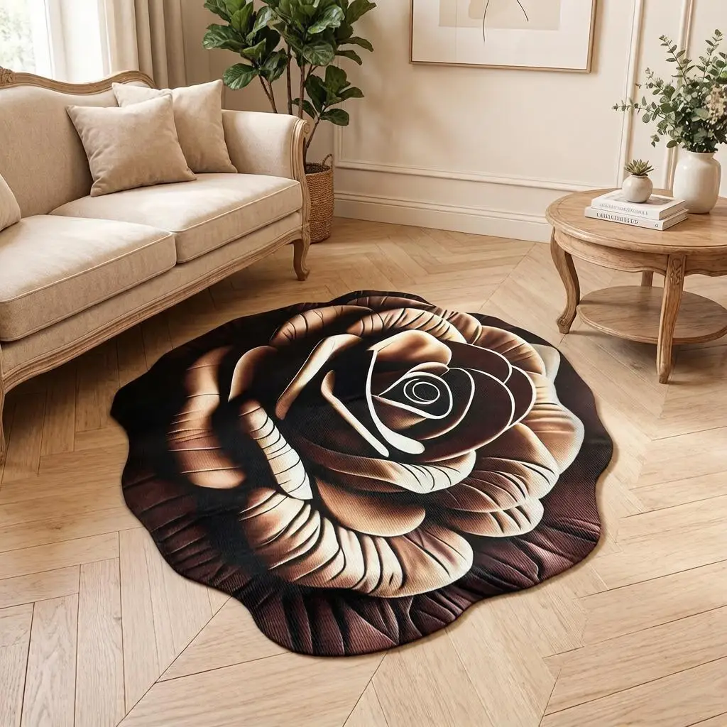 

Ковер с 3D-рисунком розы для гостиной и спальни, нескользящий, практичный, креативный напольный коврик, современный декоративный многоразовый ковер для дома