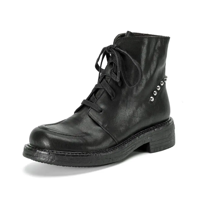 

2025 New Fashion Women's Boots 100% Genuine Leather Autumn Winter Lace-up Thick-soled Boots Punk Retro Shoes
