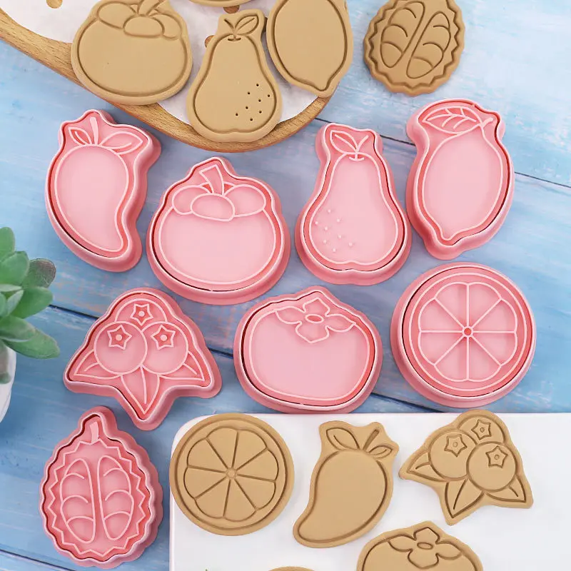 8 Pieces Fruit Frosting Sugar Cookie Mold Lemon Durian Mangosteen Cookie Cutter Hand Pressed Biscuit Stamp Mold Baking Mold