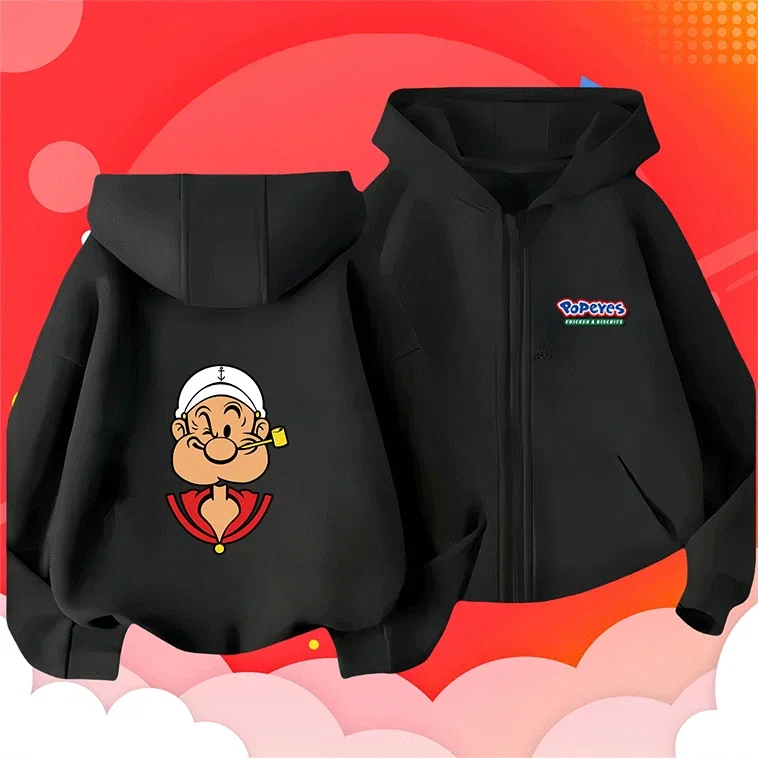 

Хит продаж 2026: Детская толстовка Popeye The Sailor с мультяшным принтом, хлопок, весна-осень, модная одежда 2026