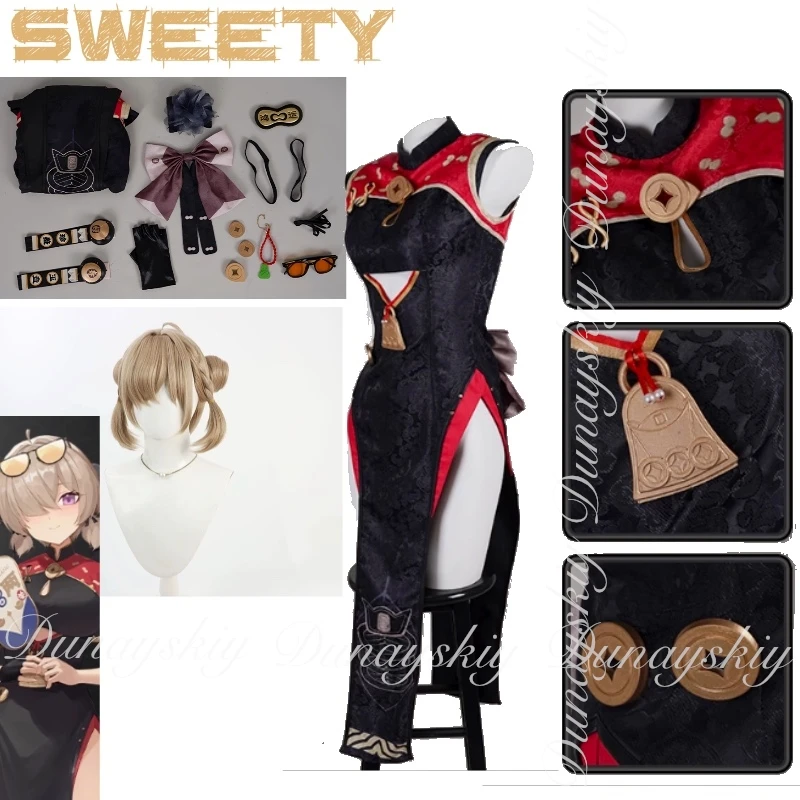 

Zenless Zone Zero Game Sweety Cosplay With Double Ponytail Balls And Cheongsam The Tea Drinker Character Cosplay Costume All Set