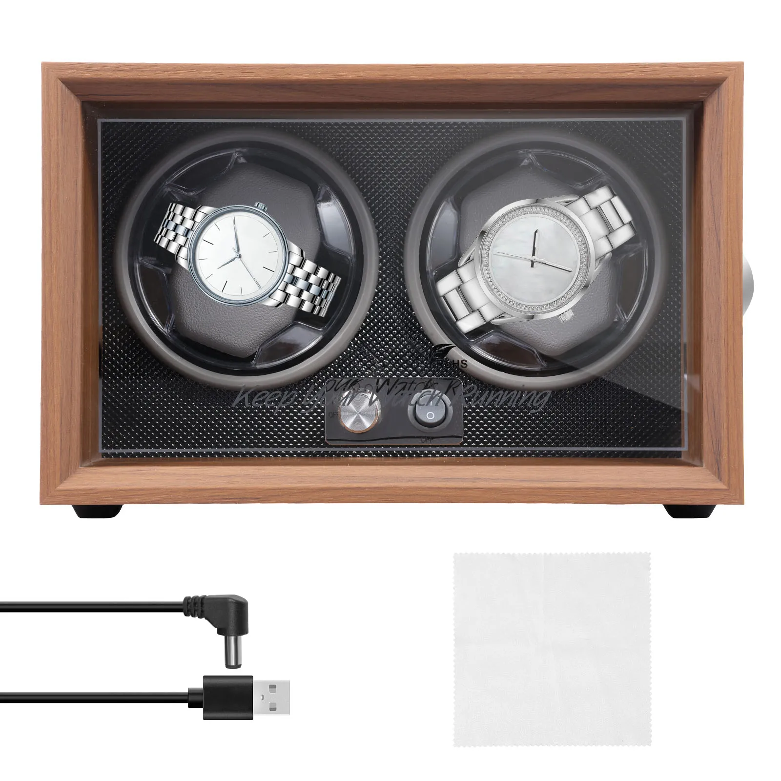 

Waterproof Double Watch Winder Luxurious Watch Winder Box with Quiet Motor Multiple Rotation Mode Ambient Light for Collector