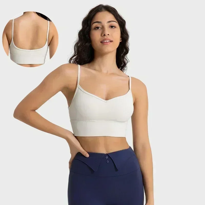 

Lemon Womens Trackless Sports Bra Seamless Sling V Neck Adjustable Thin Strap Sport Yoga Bra Supportive Beautiful Back Vest Tops