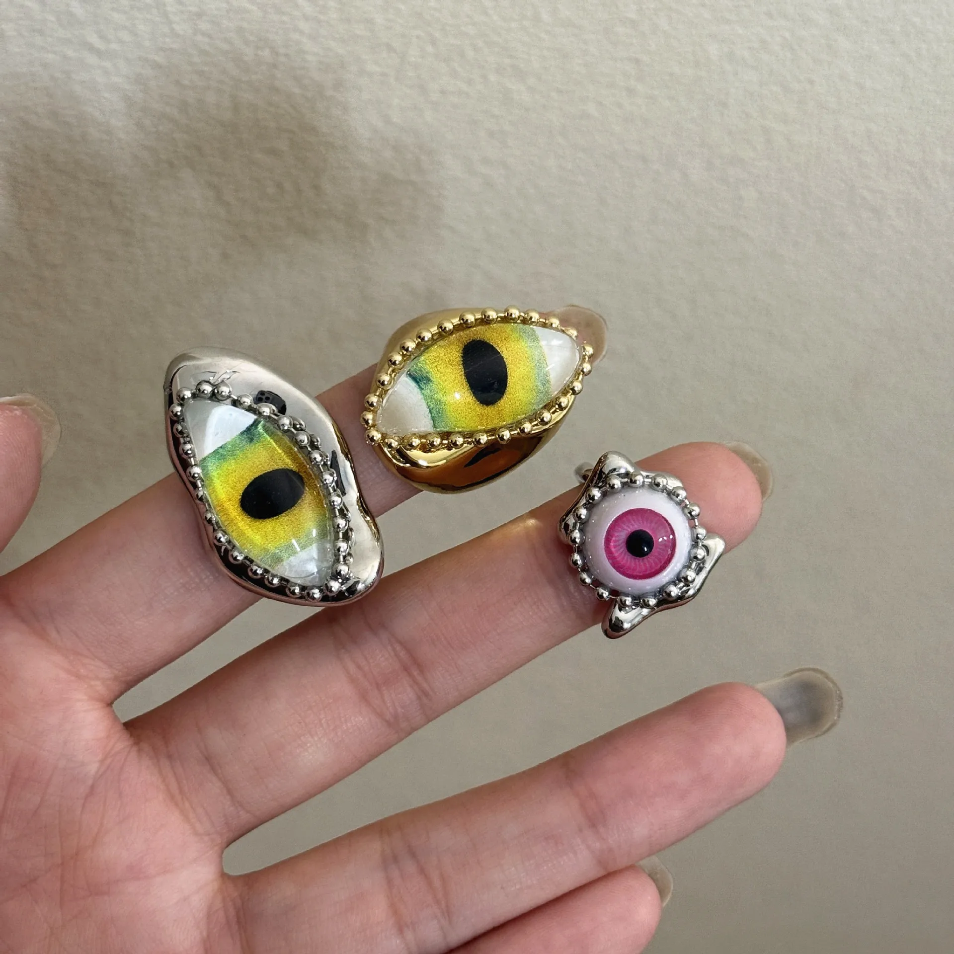 Vintage Colorful Evil Eye Rings for Women Europe And America Personality Exaggerated Hip-hop Finger Jewelry Party Accessories
