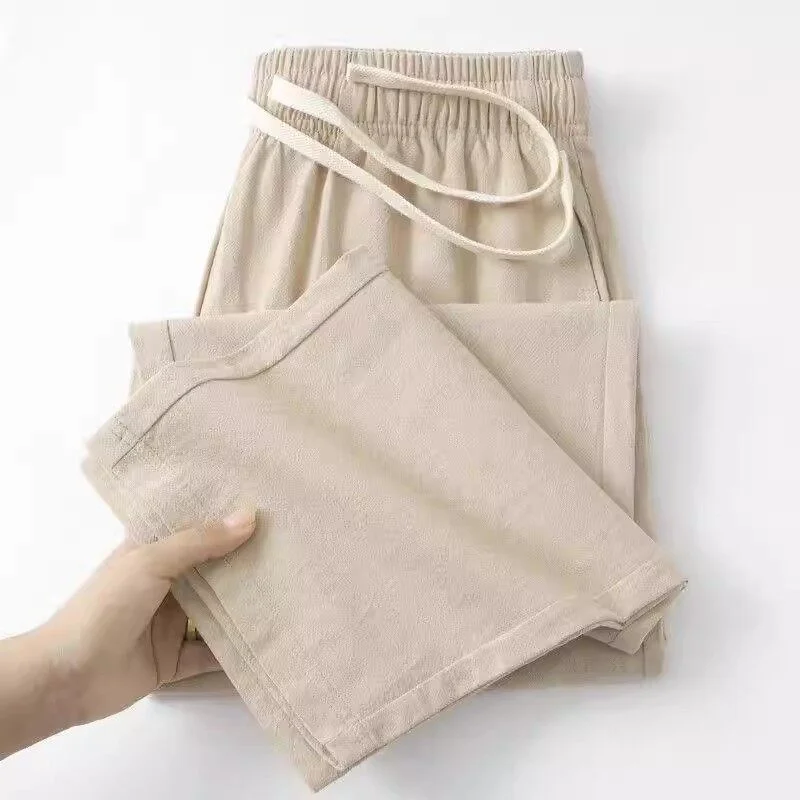 

Khaki Washed Cotton Linen Loose Casual Pants Women's American Simple Drape Straight Leg Long Pants Men's Spring Summer