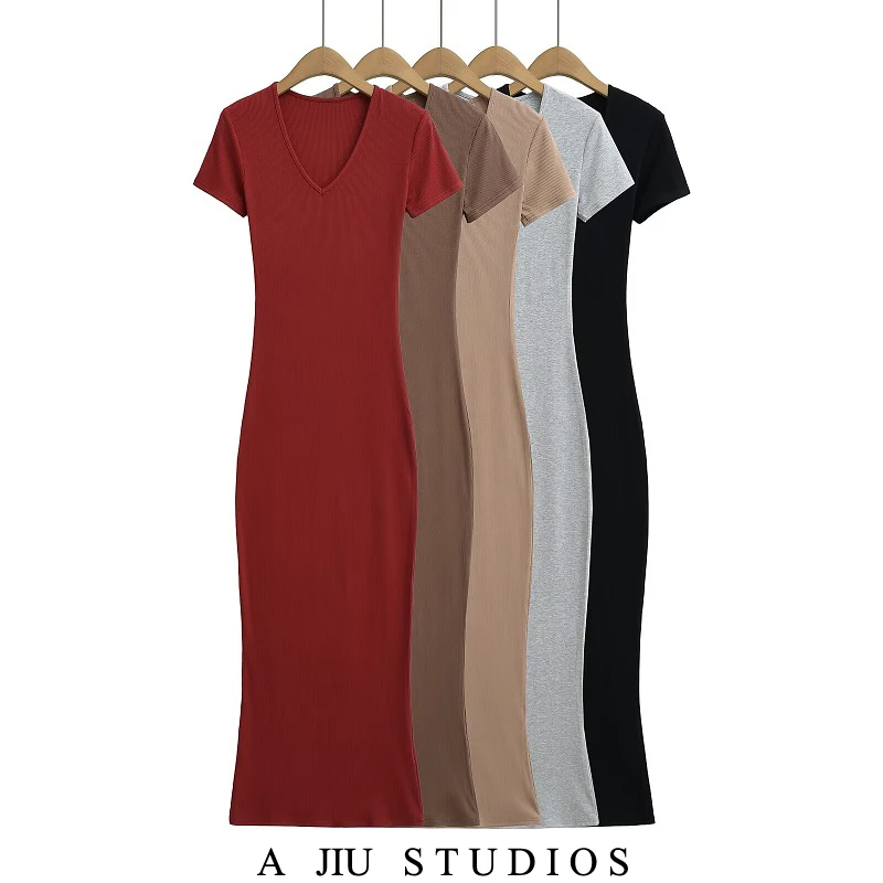 

Sexy ort Sve V-Ne Dr Women's Summer Elastic Slimming Base Long Skirt Tight Fit Bodycon Dr Pure Desire Sle