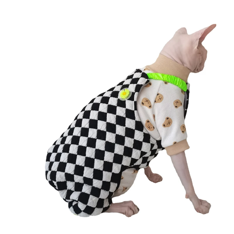 

Autumn and Winter Black and White Checkered Tide Brand Cotton Pants Sphinx Hairless Cat German Clothes High Elastic